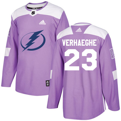 Adidas Tampa Bay Lightning 23 Carter Verhaeghe Purple Authentic Fights Cancer Youth Stitched NHL Jersey